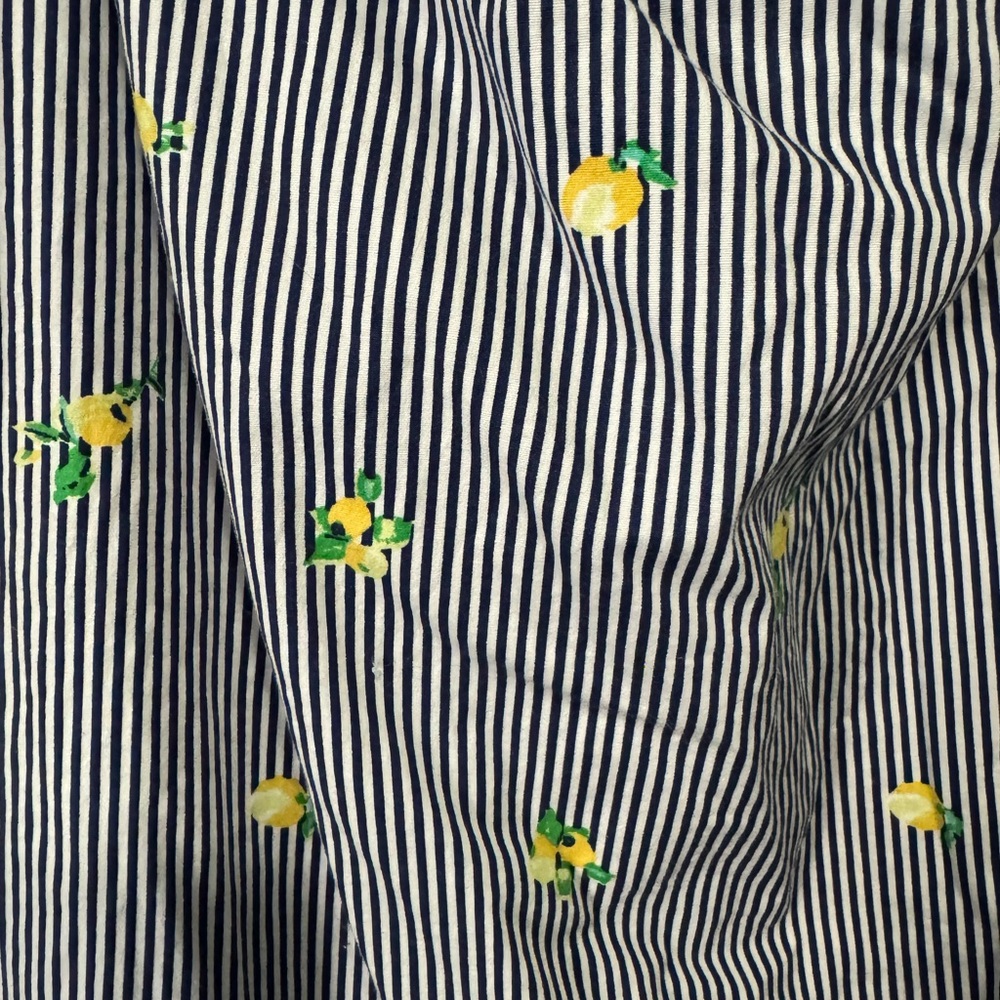 Per Ception Concepts Blue White Stripe Yellow Lemon Print OTS Dress M Medium - Picture 2 of 6